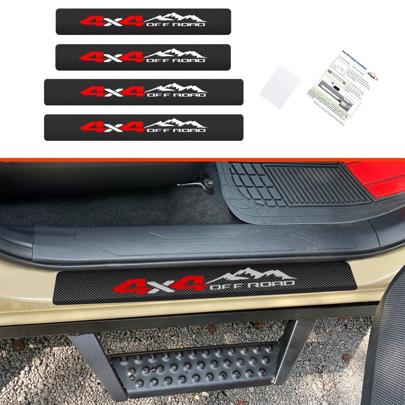 artapek Door Entry Guard Sill Protector Compatible with 2016-2023 Tacoma Double Cab Accessories Threshold Protection 4x4 Off Road Decal Stickers Carbon Fiber Style Leather 4 Pack - Image 1