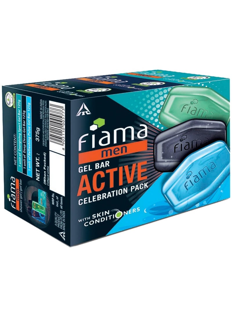 Fiama Men Gel Bar Active Celebration Pack with 3 unique gel bars, Charcoal and Grapefruit Gel Bar, Refreshing Pulse and Energising Sport for moisturised skin 125g soap (Pack of 2) - Image 5