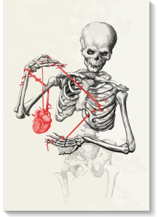 RYN Skeleton Printed Wall Art White/Grey/Red 40x60cm - Image 1