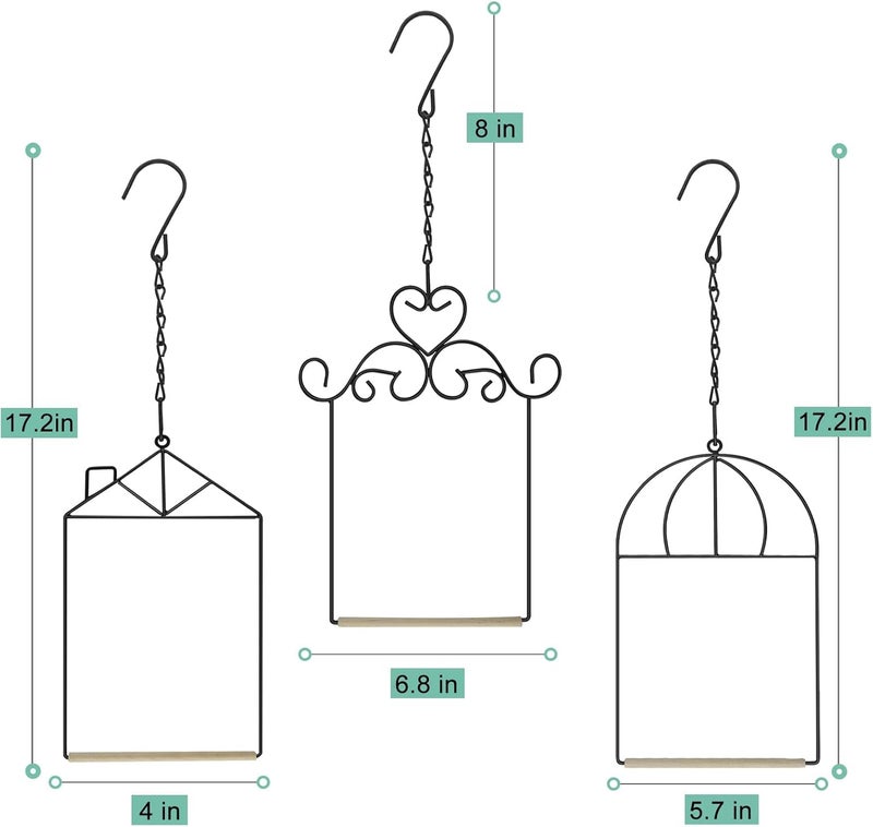 مقعد الطيور النحلية (Hummingbird Perch)، أرجوحة طيور نحلية (Hummingbird Swing)، إطار معدني (Metal Frame)، أرجوحة طيور نحلية مزودة بقضيب خشبي (Wooden Dowel)، مجموعة من 3 قطع لاستخدامها في الهواء الطلق. - Image 2