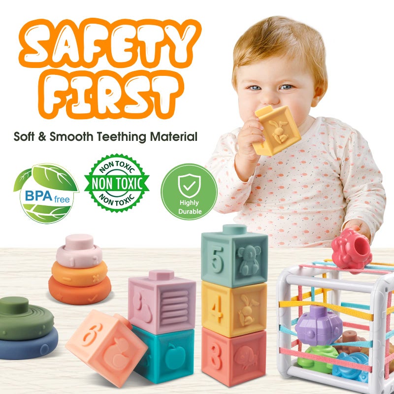 Plunack 4-in-1 Baby Toys Montessori Soft Stacking Blocks for Babies, Infants Teething Toys, Sensory Balls and Educational Learning Set for Toddlers (Boys & Girls) - Image 5