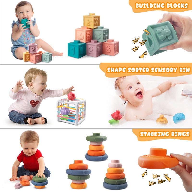 Plunack 4-in-1 Baby Toys Montessori Soft Stacking Blocks for Babies, Infants Teething Toys, Sensory Balls and Educational Learning Set for Toddlers (Boys & Girls) - Image 4