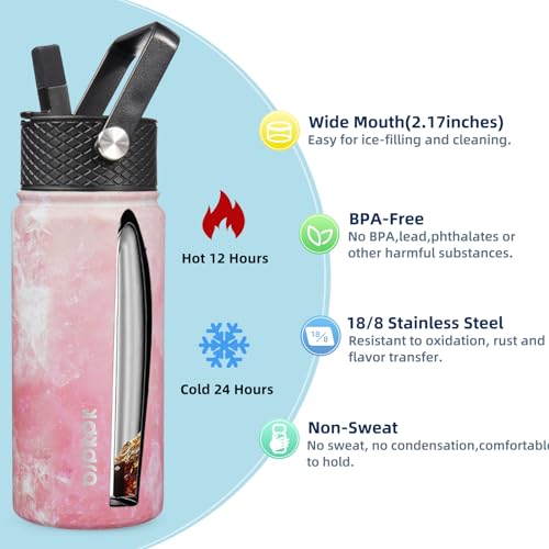 BJPKPK 2 Pack Insulated Water Bottles with Straw Lids 18oz Stainless Steel Metal Water Bottle with 6 Lids Leak Proof BPA Free Jugs Cups Flasks for Travel Sports BlossomOcean - Image 3