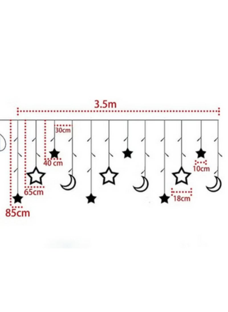 ديكورات رمضان للمنزل 3.5 متر ستارة زخرفية مرصعة بالنجوم وأضواء رمضان أقمار ونجوم LED ضوء ليلي لديكور المنزل في رمضان 220 فولت (أبيض دافئ) - Image 3