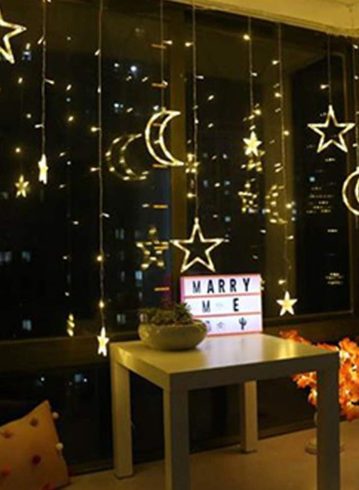 ديكورات رمضان للمنزل 3.5 متر ستارة زخرفية مرصعة بالنجوم وأضواء رمضان أقمار ونجوم LED ضوء ليلي لديكور المنزل في رمضان 220 فولت (أبيض دافئ) - Image 4