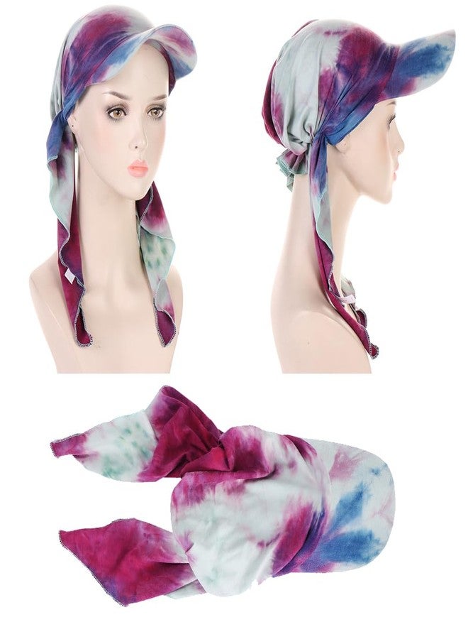 دينبري أغطية رأس طويلة جاهزة من دينبري للنساء، باندانا، عمامة، قبعة، غطاء رأس لعلاج السرطان الكيميائي، أغطية رأس للنساء الصلع، أغطية شعر (نقشة جلد النمر، صبغ ربطة العنق، تمويه) - Image 2