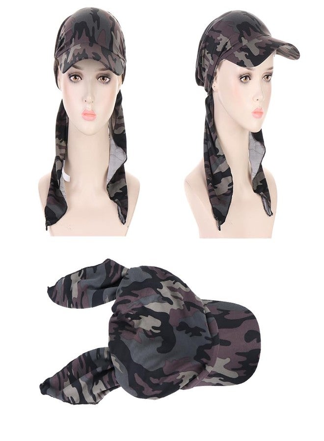 دينبري أغطية رأس طويلة جاهزة من دينبري للنساء، باندانا، عمامة، قبعة، غطاء رأس لعلاج السرطان الكيميائي، أغطية رأس للنساء الصلع، أغطية شعر (نقشة جلد النمر، صبغ ربطة العنق، تمويه) - Image 3