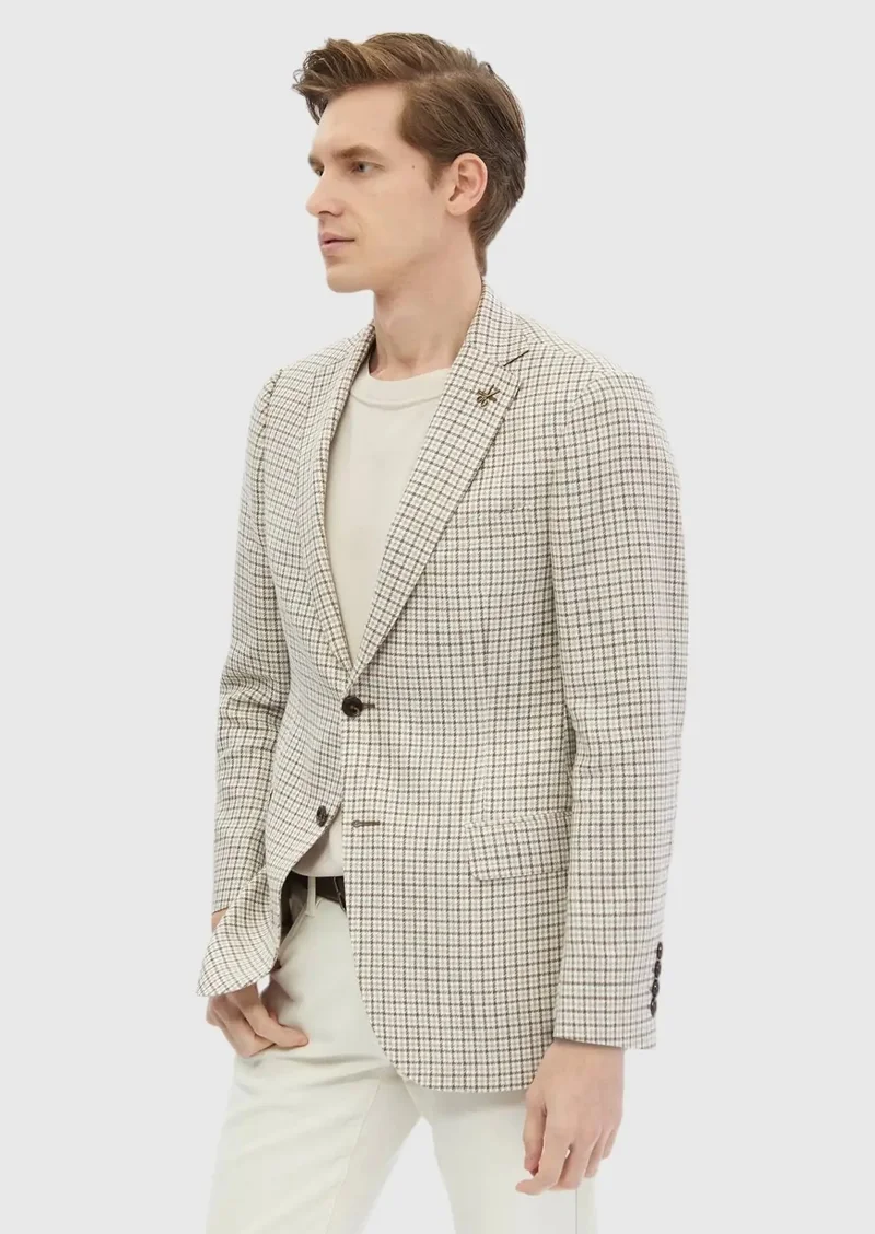 رامسي جاكيت من مزيج الصوف بنقشة مربعات بلون بيج فاتح وقصة عادية
