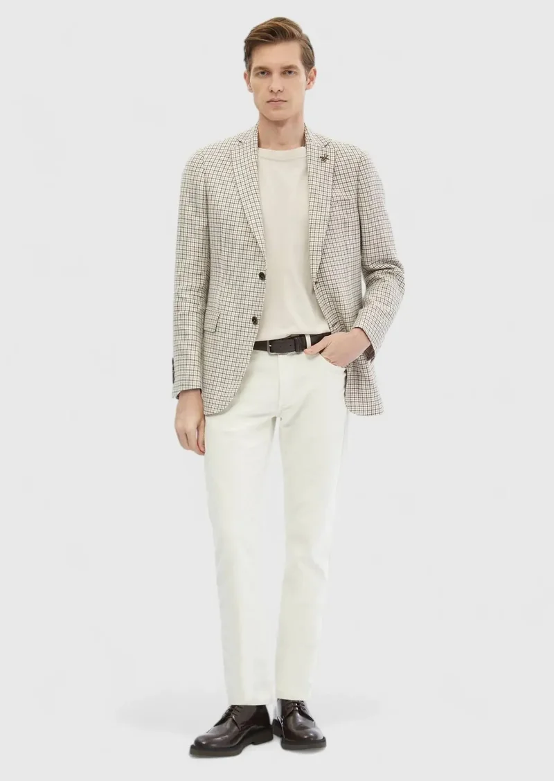 رامسي جاكيت من مزيج الصوف بنقشة مربعات بلون بيج فاتح وقصة عادية