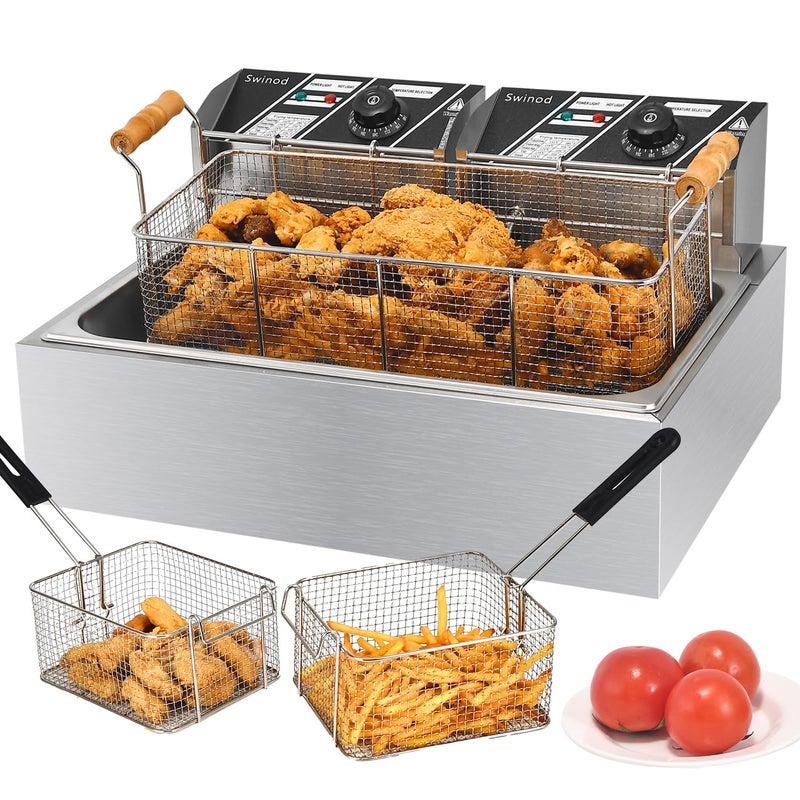 Swinod Commercial Deep Fryer with Baskets, 3400W 12.7QT/12L Thickened Stainless Steel Countertop Electric Oil Fryer, Large Capacity with Temperature Control (12L Pro) - Image 1
