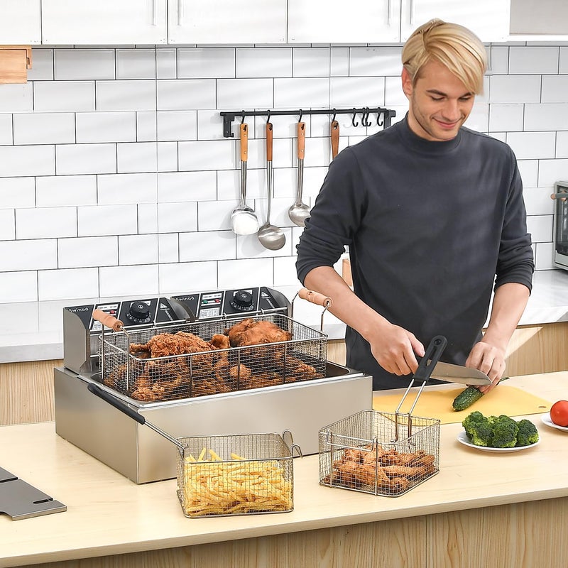 Swinod Commercial Deep Fryer with Baskets, 3400W 12.7QT/12L Thickened Stainless Steel Countertop Electric Oil Fryer, Large Capacity with Temperature Control (12L Pro) - Image 2