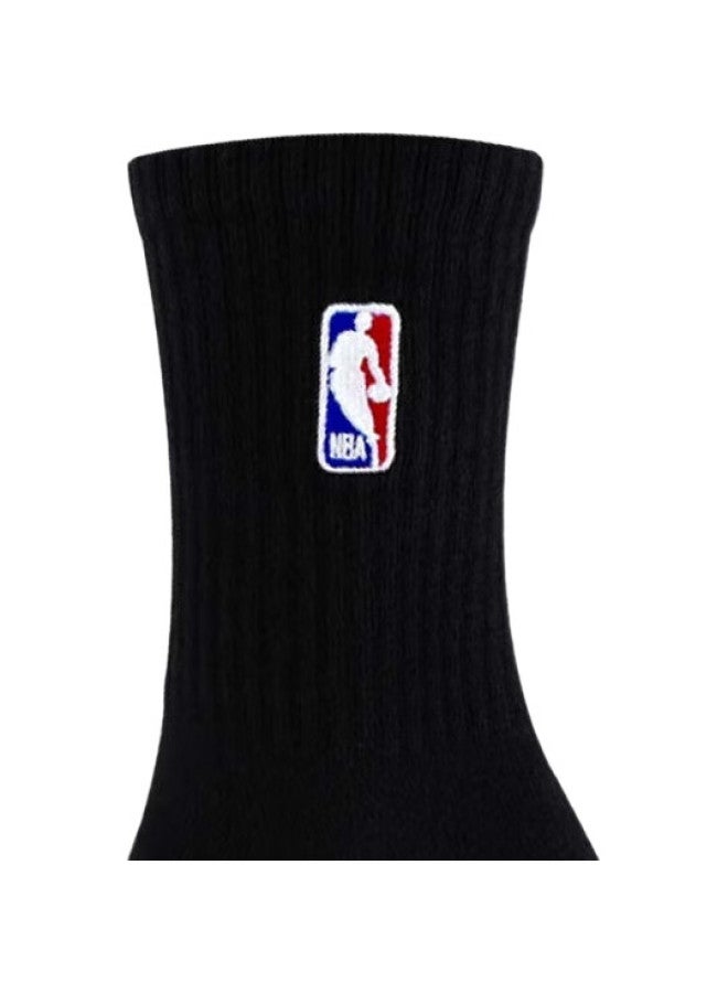 NBA Men'S Casual Sports Socks, Long Tube Pure Black, Combed Cotton, High Tube Basketball Running Socks, 3 Pairs Per Pack - Image 2