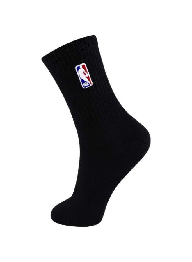 NBA Men'S Casual Sports Socks, Long Tube Pure Black, Combed Cotton, High Tube Basketball Running Socks, 3 Pairs Per Pack - Image 1