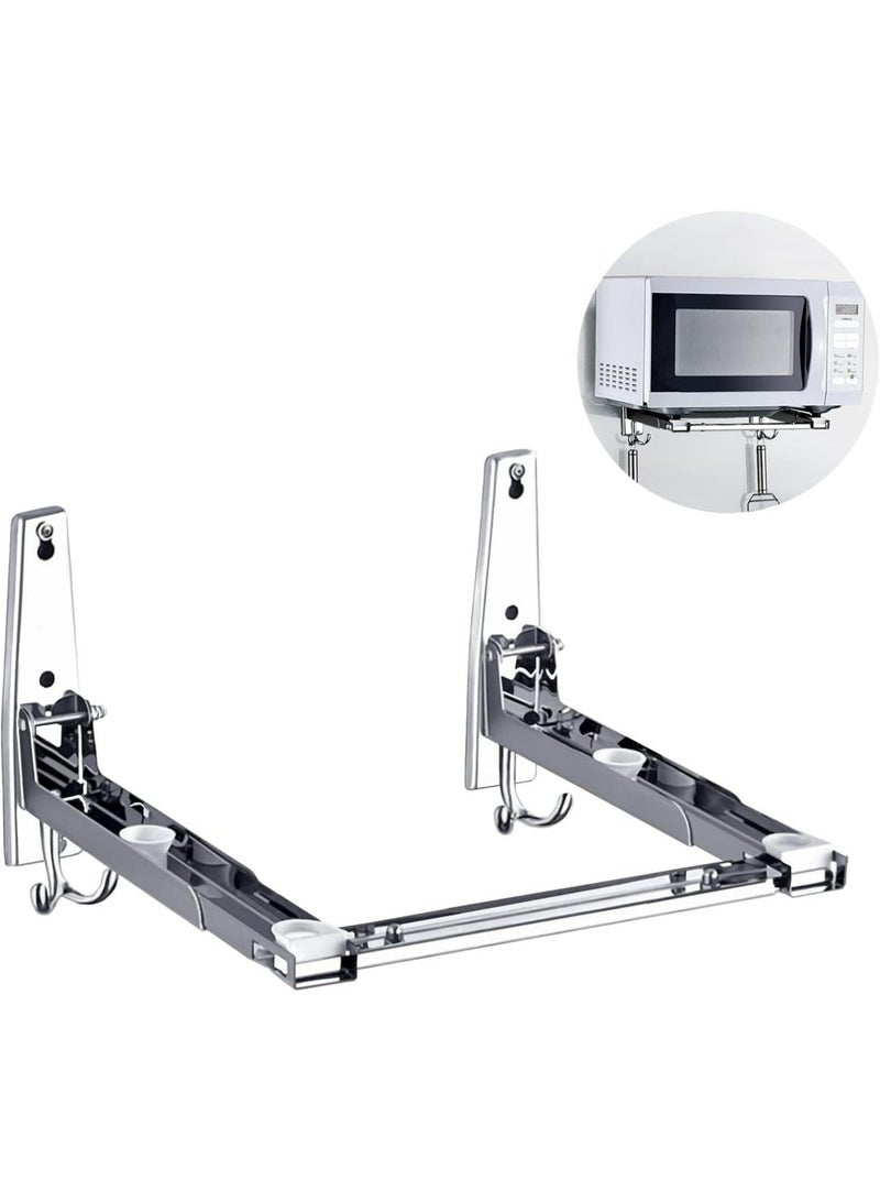 Arabest Universal Stainless Steel Microwave Oven Wall Mount Bracket with Removable Hooks, Arm Adjustable Foldable Kitchen Stretch Oven Stand Shelf Rack Load 100LB - Image 1