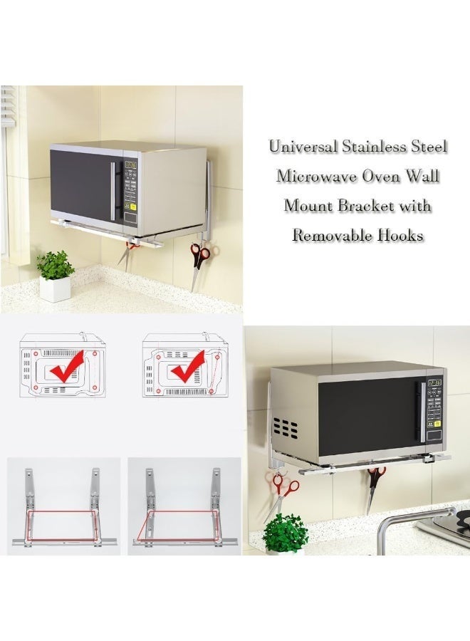 Arabest Universal Stainless Steel Microwave Oven Wall Mount Bracket with Removable Hooks, Arm Adjustable Foldable Kitchen Stretch Oven Stand Shelf Rack Load 100LB - Image 4