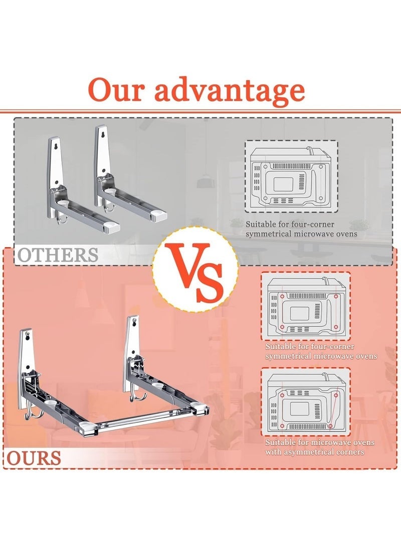Arabest Universal Stainless Steel Microwave Oven Wall Mount Bracket with Removable Hooks, Arm Adjustable Foldable Kitchen Stretch Oven Stand Shelf Rack Load 100LB - Image 5