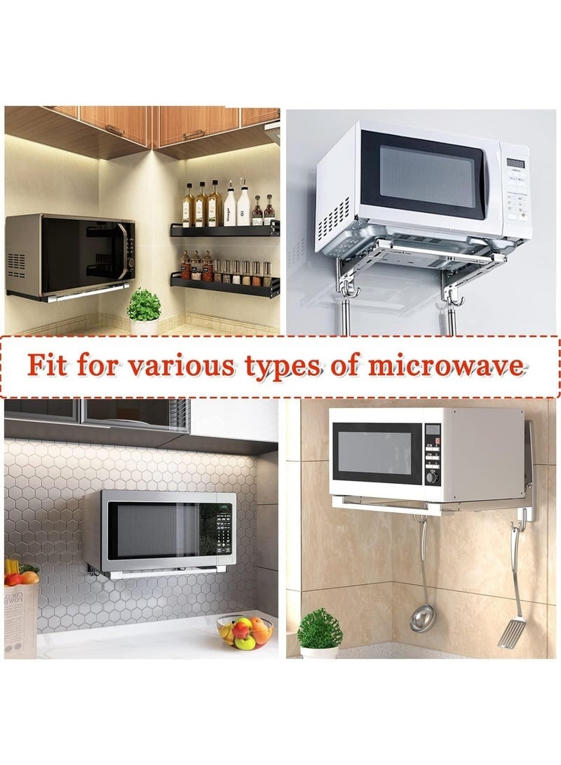 Arabest Universal Stainless Steel Microwave Oven Wall Mount Bracket with Removable Hooks, Arm Adjustable Foldable Kitchen Stretch Oven Stand Shelf Rack Load 100LB - Image 2