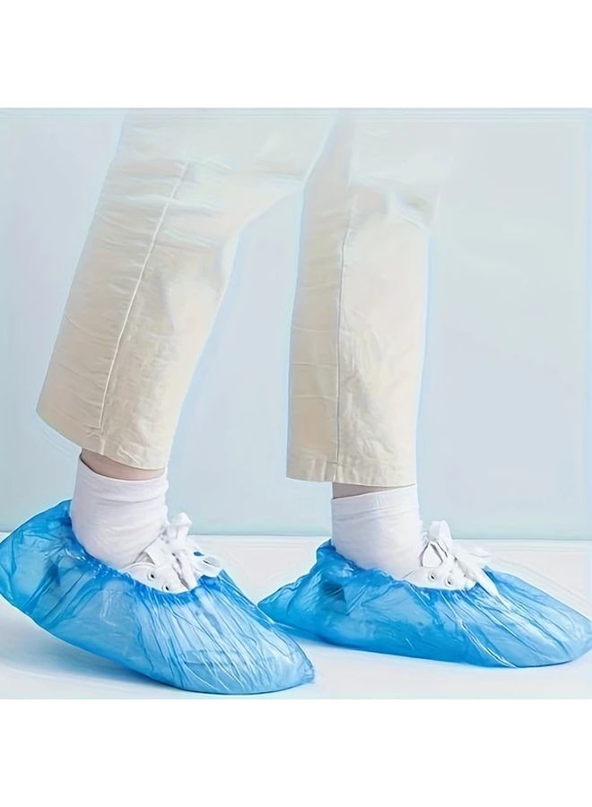 غطاء أحذية من البولي إيثيلين القابل للتصرف بلون أزرق سماوي، 100 قطعة، سميك وزلق، للسفر والنظافة الصحية. - Image 5