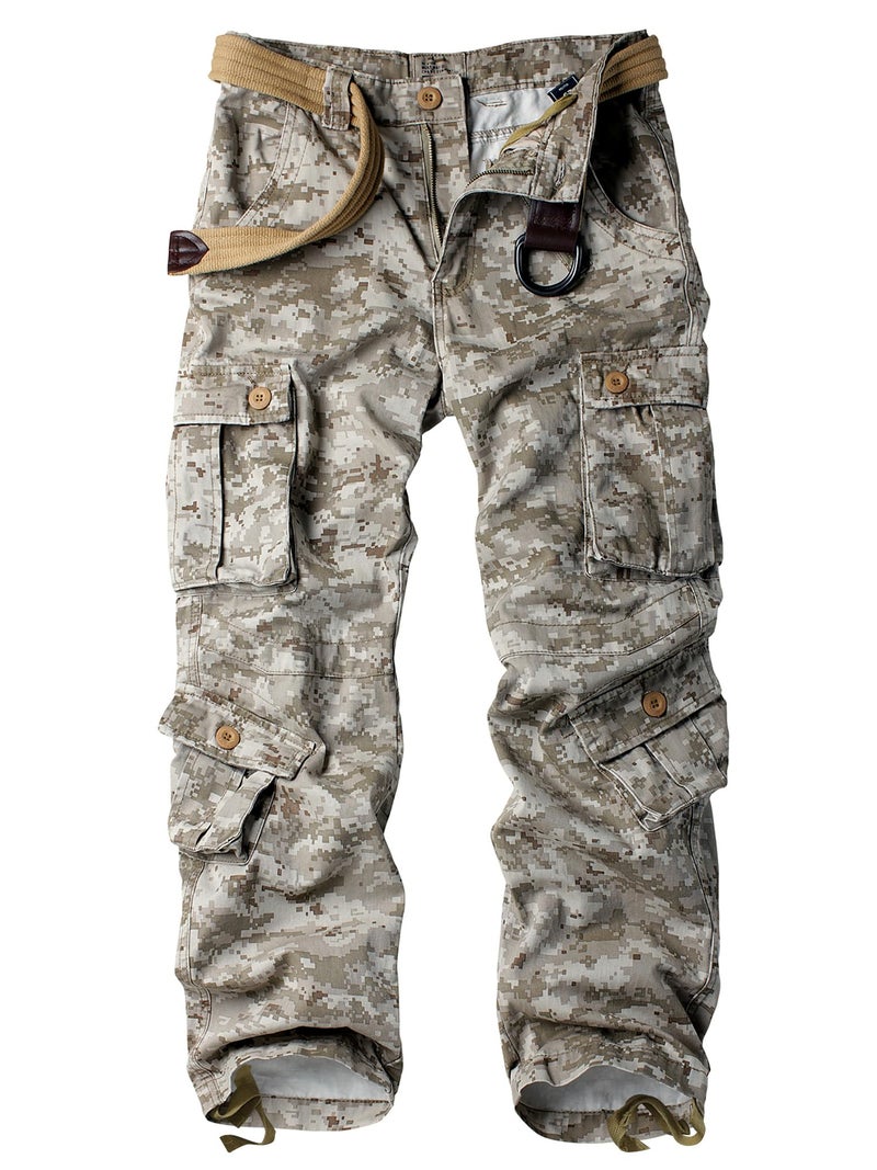 AKARMY Mens Casual Cargo Pants Military Army Camo Pants Combat Work Pants with 8 Pockets Desert Camo 42