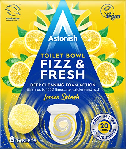 Astonish Foaming Lemon Splash Fizz & Fresh Bathroom Toilet Bowl Cleaner - Deep Cleaning Limescale, Calcium & Rust Stain Remover- No Spray Bottle Needed, Removes Hard to Reach Stains, 8 Tablets - Image 1
