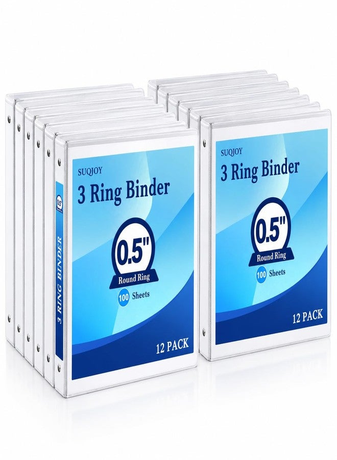 SUQJOY 1/2 Inch 3-Ring Binder, 0.5-inch Round Ring Binder with 2 Inside Pockets, 12 Pack White Binders, Clear View CoverBinder Holds 8.5'' x 11''Paper for Office/Home/Back to School - Image 1