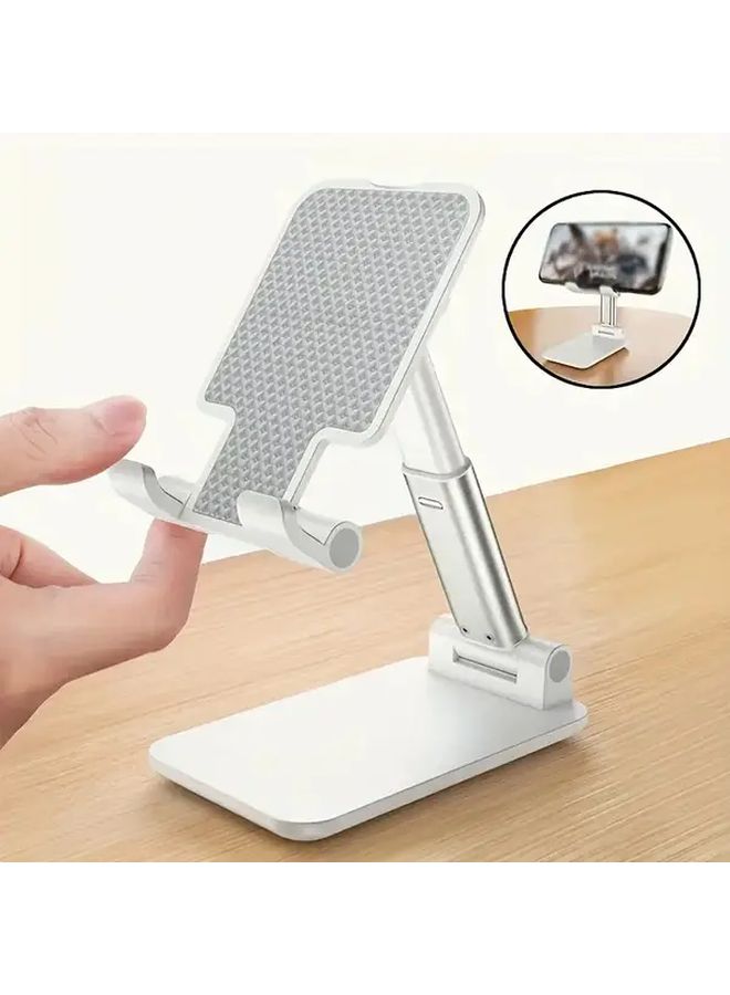 White Adjustable Foldable Desktop Phone Stand Universal Tablet Holder With Secure Clamp - Image 1
