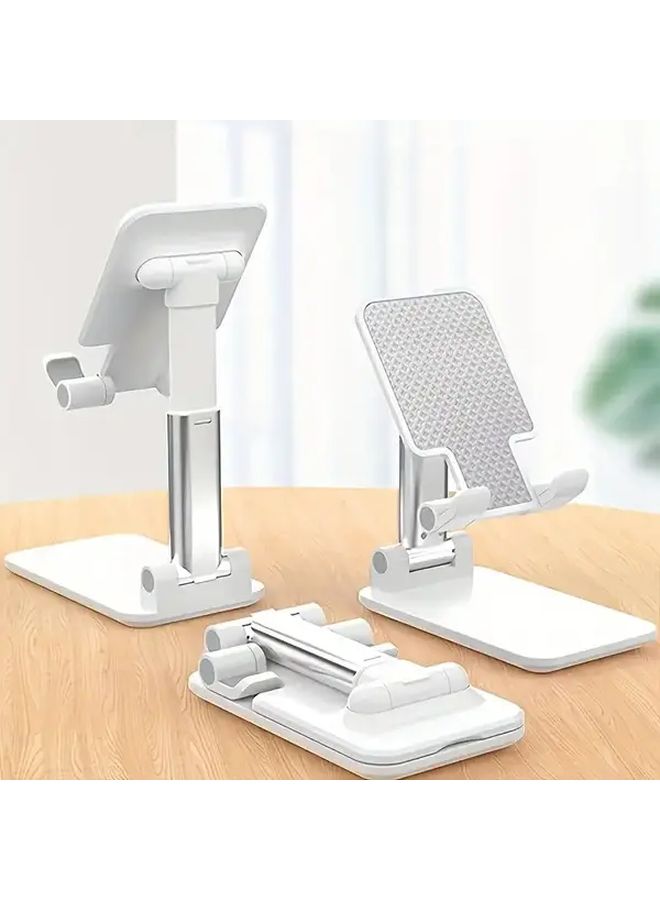 White Adjustable Foldable Desktop Phone Stand Universal Tablet Holder With Secure Clamp - Image 4