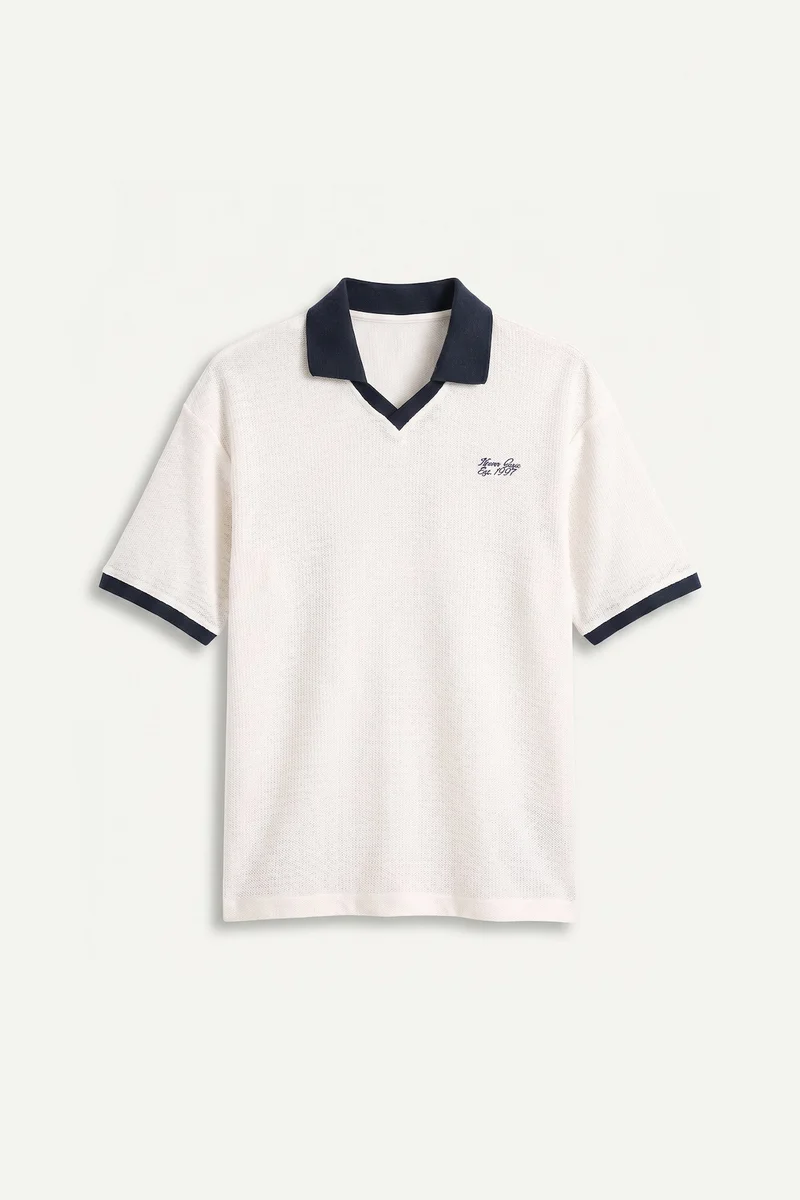 Defacto Boxy Fit Polo Collar Printed Short Sleeve Polo T-Shirt