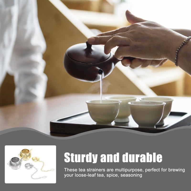 Luxshiny مصفاة الشاي المصنوعة من الفولاذ المقاوم للصدأ، طقم من قطعتين لتخمير الشاي السائب، محمول للمطبخ المنزلي - Image 5