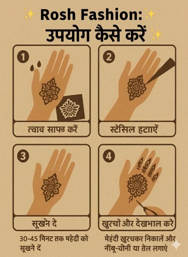 Heena Mehandi Tatto Stencil Set for | Hand | Body | Fingure | Face | Heena Art Temporary Tatto for Kids, Girls & Women, Design - Stencil - Image 2