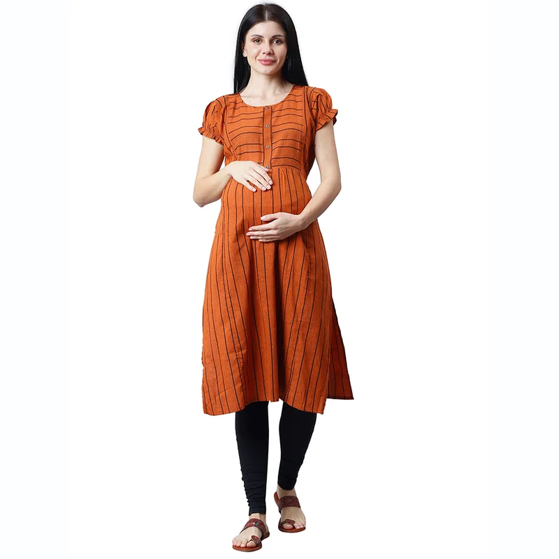 CEE 18 Women's Cotton Rayon A-Line Maternity Feeding Kurti with Zippers