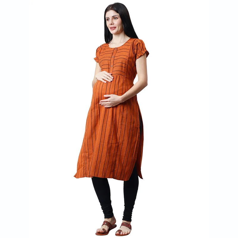 CEE 18 Women's Cotton Rayon A-Line Maternity Feeding Kurti with Zippers