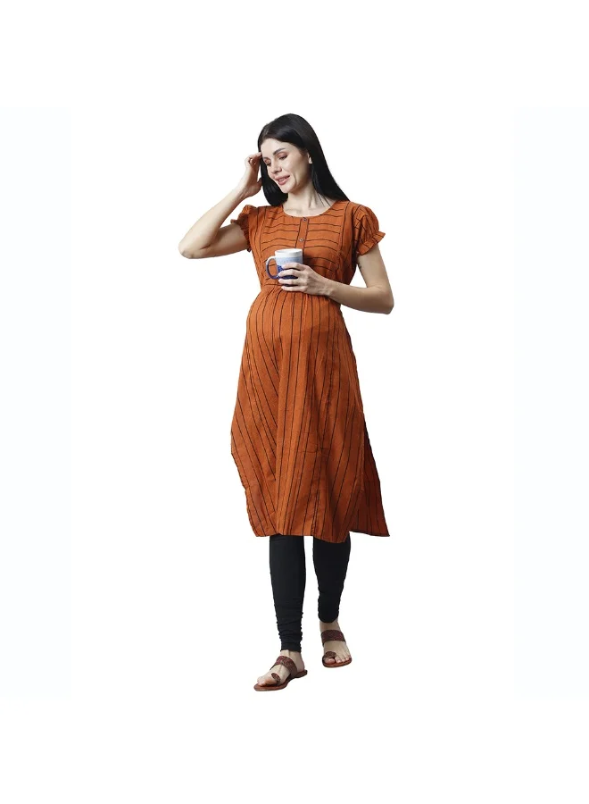 CEE 18 Women's Cotton Rayon A-Line Maternity Feeding Kurti with Zippers