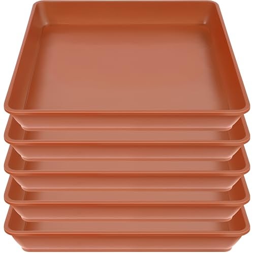 LWALRS 5 Pack Square Plant Saucer, Plastic Plant Water Dray Tray 6 Inch, Heavy Plant Trays for Pots, Planters for for Pots Base Indoors and Outdoors Plants.(6 inch, Terracotta - Image 1
