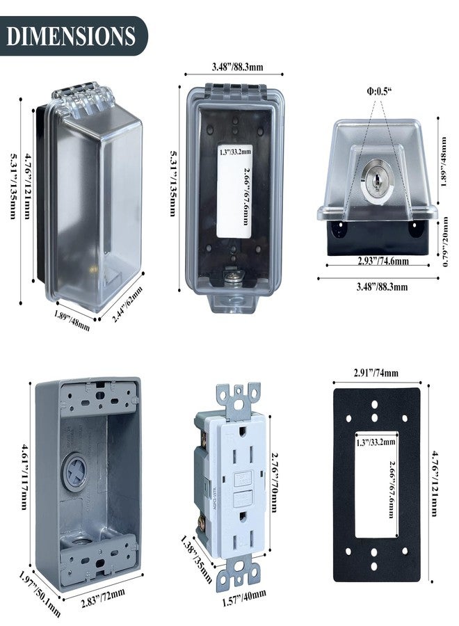 PILISPARK Universal Weatherproof Electrical Outlet Cover with Lock, Baby Proof Outlet Lock Box, Fits Most 2.6 "H x 2.56 "W or Smaller Plugs, Clear Outlet Waterproof Cover Box Fit for Outdoor In-Use - Image 4