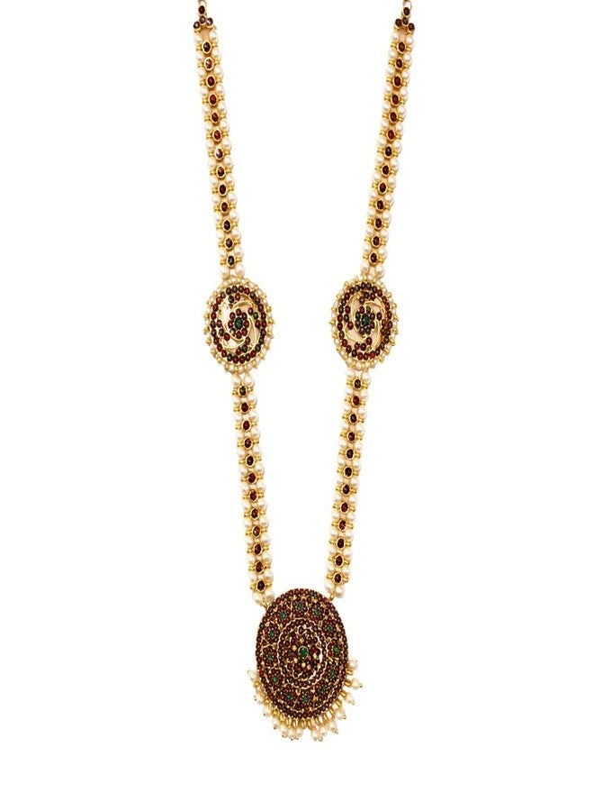 MOONPLUS Gold Plated Bharatanatyam and Kuchipudi Classical Dance Haram Jewellery | Long Necklace | Back Side of Chain Adustable Knot Rope | Traditional Attigai for Women and Girls - Image 4