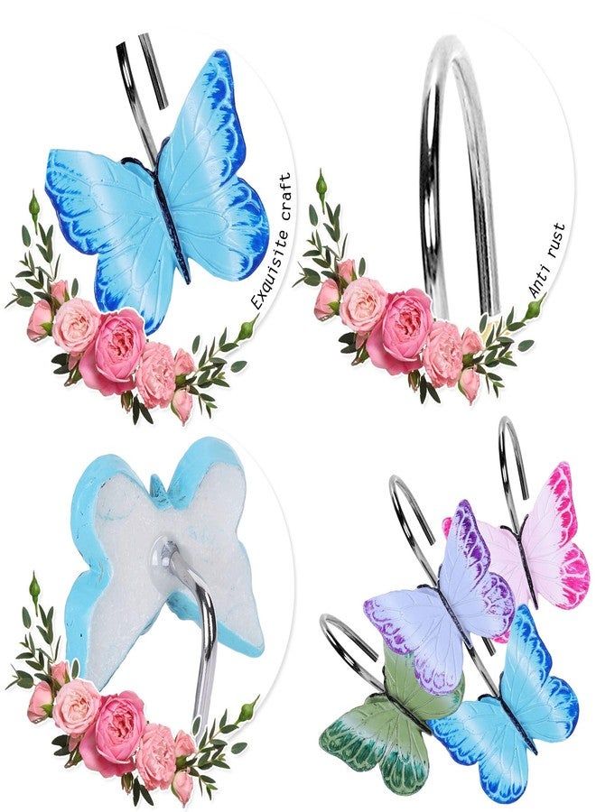 Whaline 12Pcs Spring Butterfly Shower Curtain Hooks 4 Styles Colorful Shower Rod Rings Decorative Curtain Hanger Hooks for Living Room Bedroom Bathroom Decor - Image 3
