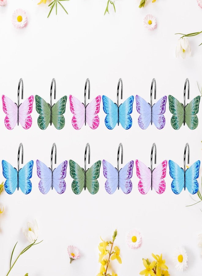 Whaline 12Pcs Spring Butterfly Shower Curtain Hooks 4 Styles Colorful Shower Rod Rings Decorative Curtain Hanger Hooks for Living Room Bedroom Bathroom Decor - Image 1