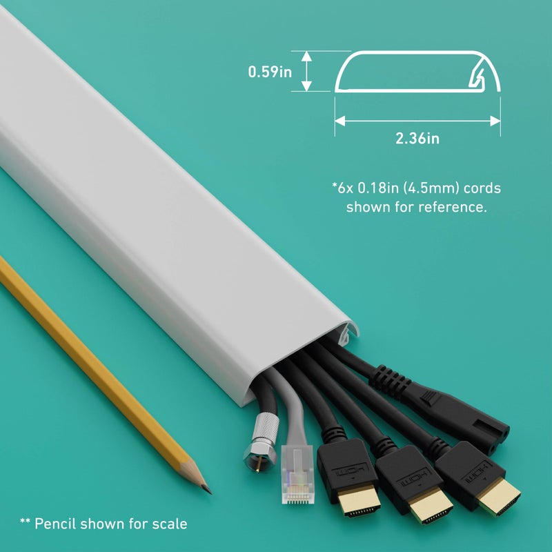 D-Line TV Wall Mount Cord Hider, Hide Mounted TV Cables, Wire Covers, Self Adhesive Cover for Cords, Paintable, Low Profile, Seamless Cable Raceway - 2X 2.36in W x 0.59in H x 15.7in L - White - Image 3