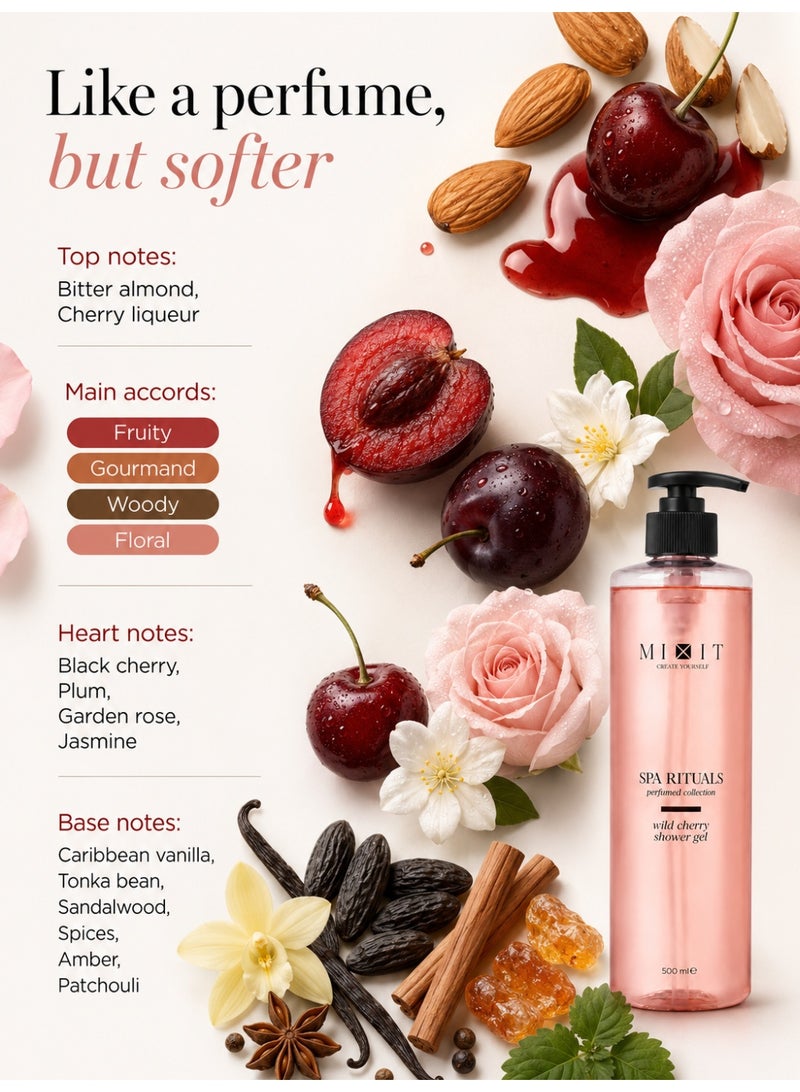 MIXIT Spa Rituals Wild Cherry Perfumed Shower Gel, Nourishing Body Wash with Cherry & Almond, 500ml - Image 2
