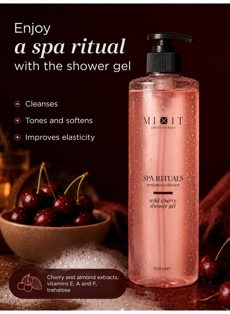 MIXIT Spa Rituals Wild Cherry Perfumed Shower Gel, Nourishing Body Wash with Cherry & Almond, 500ml - Image 5