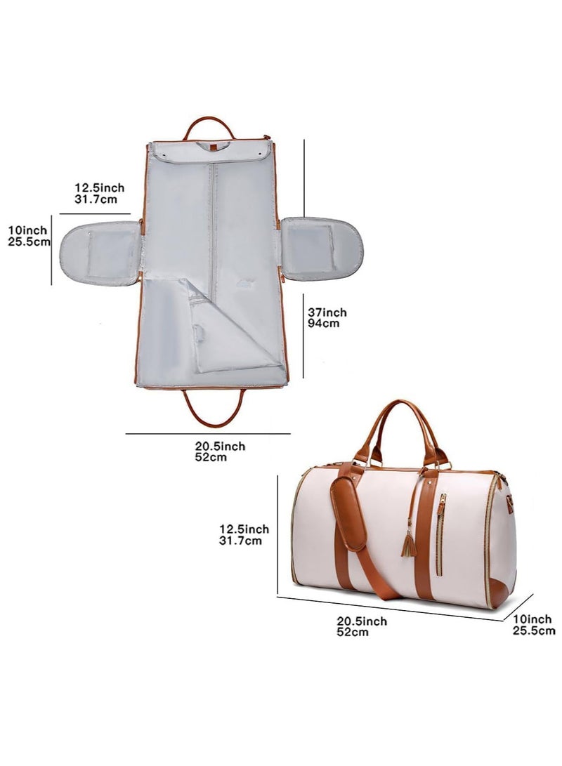 Generic Travel Bag Leather 2 In 1 Travel Bag Garment Bag Convertible Waterproof Duffle Bag With Shoe Pouch And Removable Shoulder Strap Fashionable Foldable Suit Bag, Unisex Multifunctional Travel Bag, Portable PU Storage Travel Bag  - Image 5