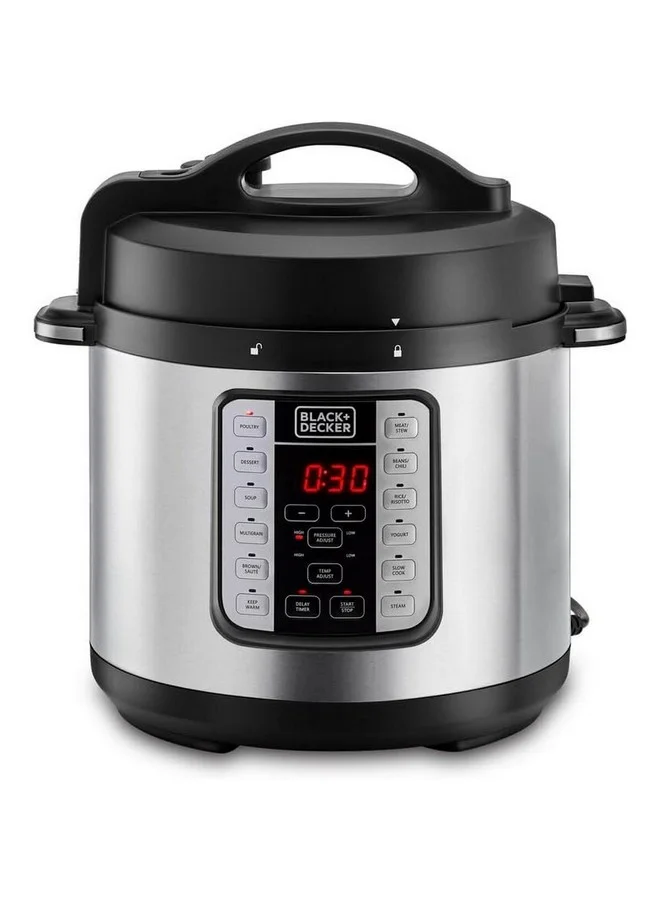 BLACK+DECKER 1000W EZ Smart Steam Pot Electric Pressure Cooker Silver and Black 6 L PCP1000-B5