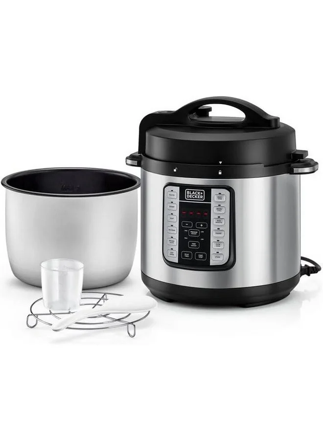 BLACK+DECKER 1000W EZ Smart Steam Pot Electric Pressure Cooker Silver and Black 6 L PCP1000-B5