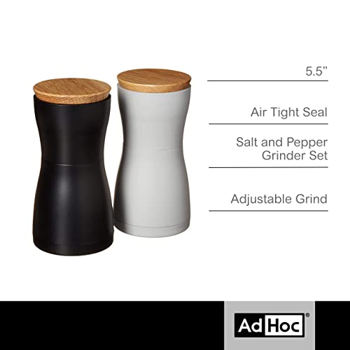 AdHoc Twin Salt and Pepper Mill Gift Set - Salt & Pepper Grinder for Gourmet Seasoning - Adjustable Manual Grinder for Fine to Coarse Spices - Image 2
