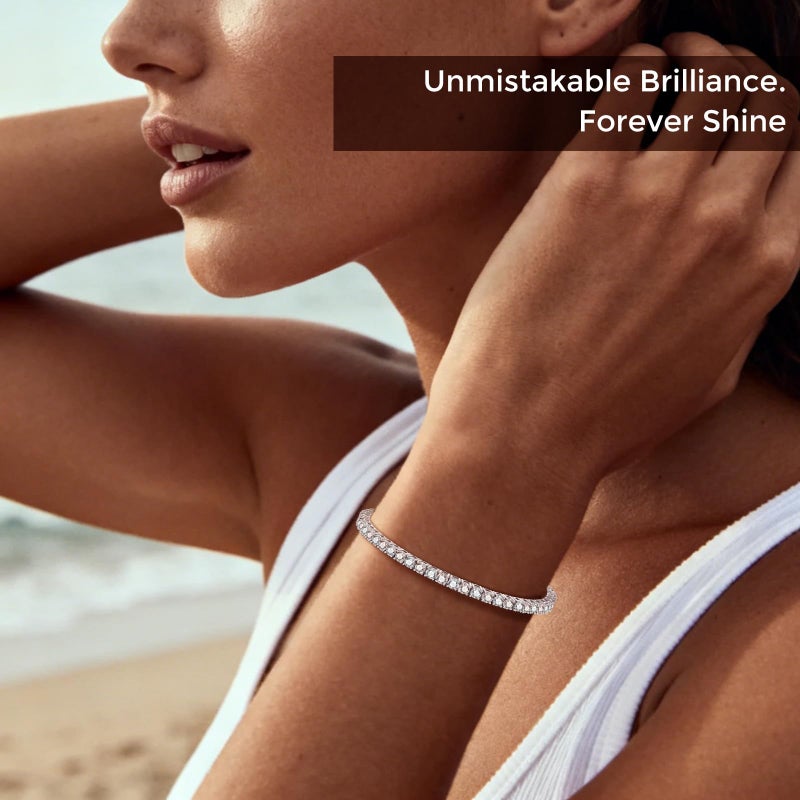 LOIPURI 5.5CT Moissanite Tennis Bracelet for Women, 3mm White Gold Plated S925 Sterling Silver D Color VVS1 Round Cut Moissanite Bracelets Jewelry Gift, Size 7Inch - Image 2