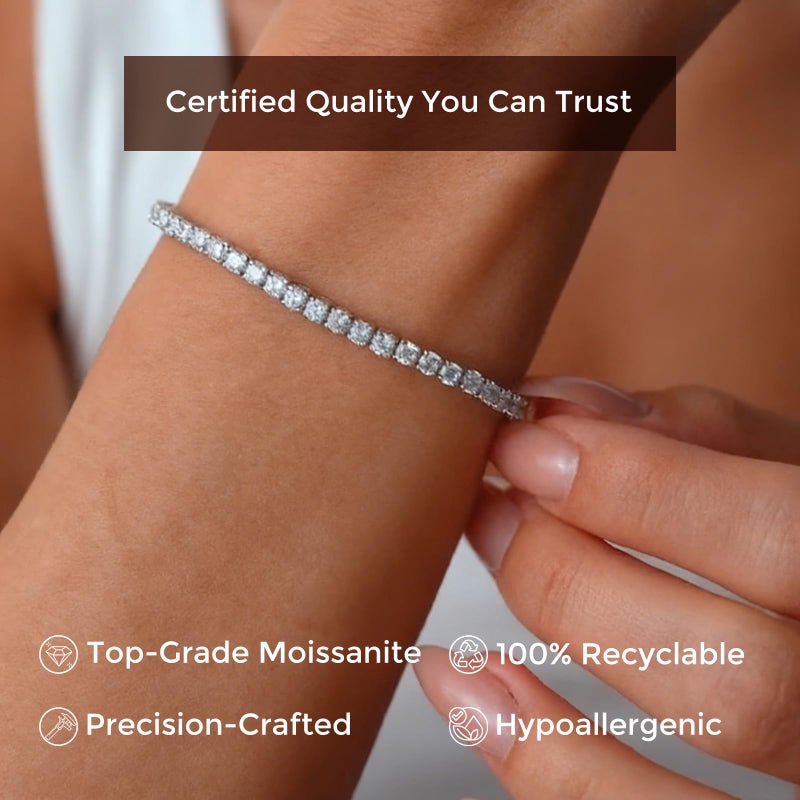 LOIPURI 5.5CT Moissanite Tennis Bracelet for Women, 3mm White Gold Plated S925 Sterling Silver D Color VVS1 Round Cut Moissanite Bracelets Jewelry Gift, Size 7Inch - Image 3