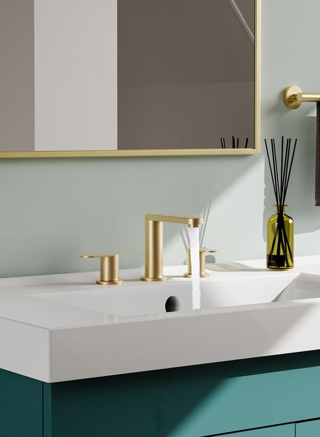 BWE Brushed Gold Bathroom Faucet 3 Hole, 8 Inch Widespread Gold Bathroom Faucets with Pop-up Drain and Supply Lines, 360° Swivel Spout 2-Handle Sink Faucet for Bath Vanity - Image 5