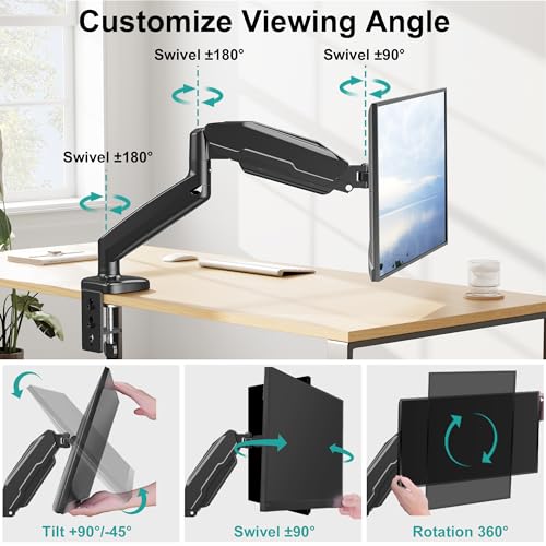 MOUNT PRO Single Monitor Desk Mount - Articulating Gas Spring Arm, Removable VESA Monitor Mount Computer Monitor Stand with Clamp and Grommet Base Fits 13 to 32 Inch Screen, VESA 75x75, 100x100, Black - Image 4