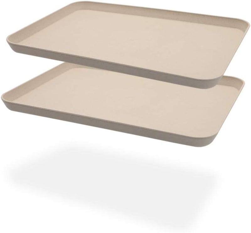 Roucerlin 2Pcs Unbreakable Serving Tray Decorative Tray Wheat Straw 137 x 98 in Great Plate for Dinner Tea Bed Bar Breakfast Food Beige - Image 1